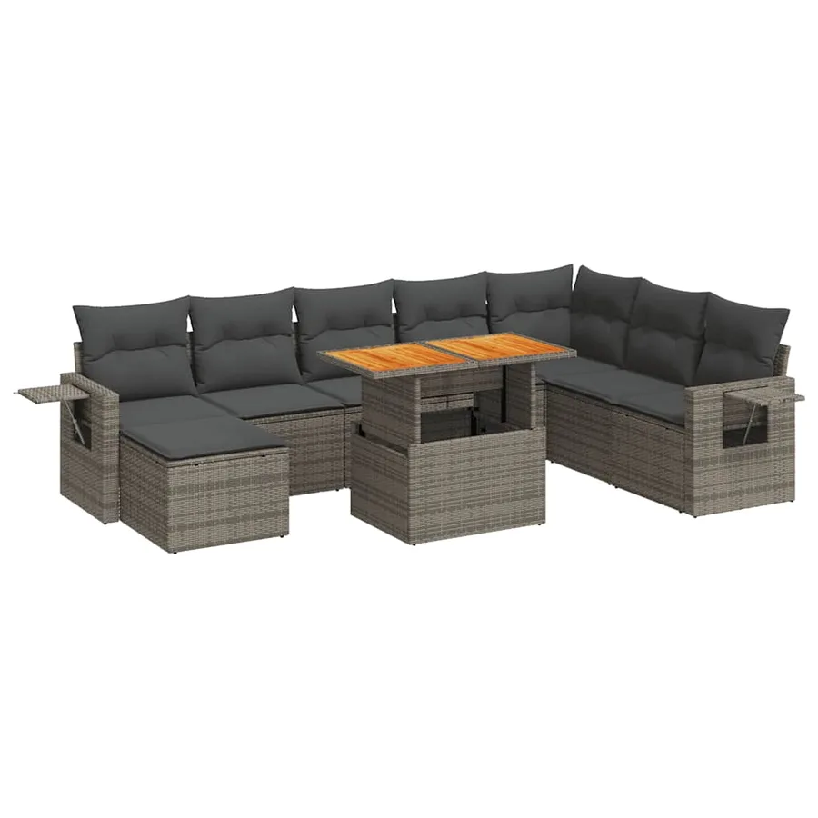 Salon de jardin 9 pcs avec coussins gris résine tressée - 2
