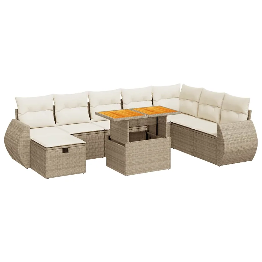 Salon de jardin avec coussins 9 pcs beige résine tressée acacia - 2