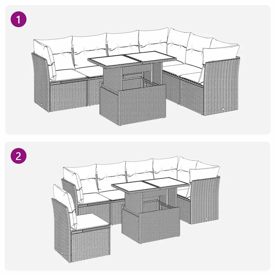 Salon de jardin 7 pcs avec coussins noir résine tressée 55 x 62 x 69 cm - 68,5 kg - 9