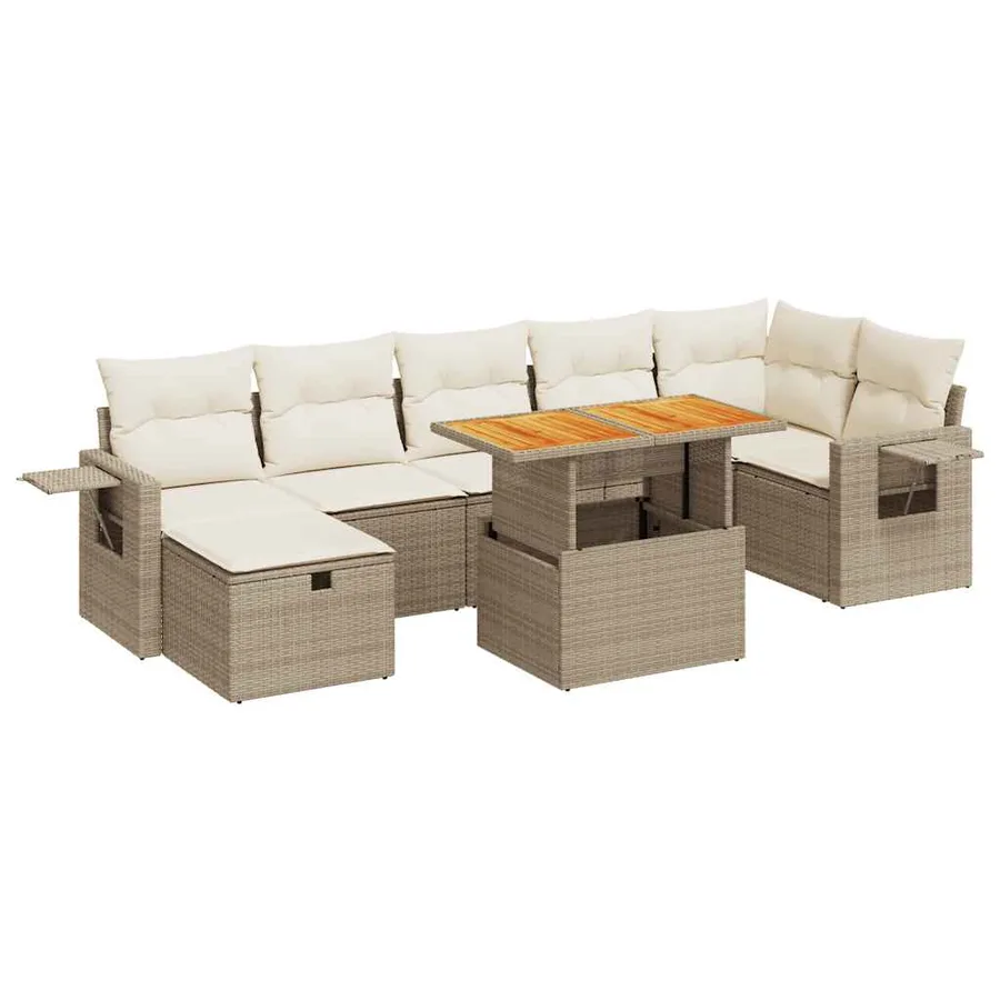 Salon de jardin avec coussins 5 pcs beige résine tressée acacia - 2