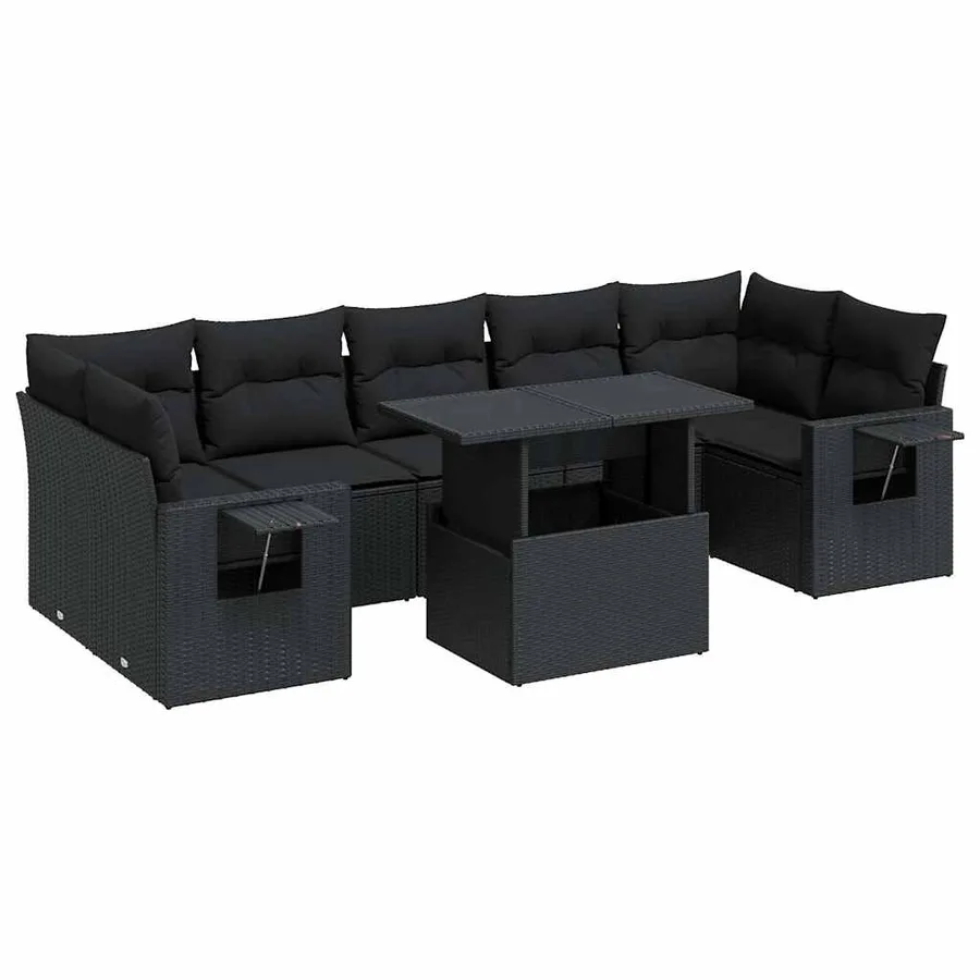 Salon de jardin 8 pcs avec coussins noir résine tressée - 2