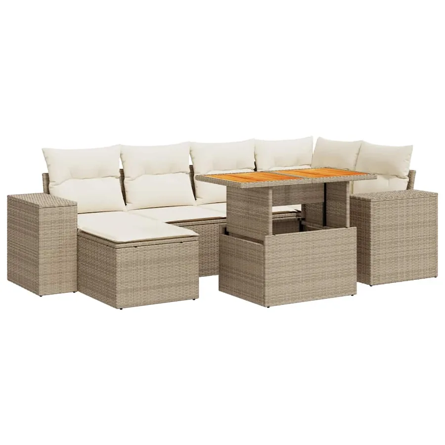 Salon de jardin avec coussins 7 pcs beige résine tressée - 2