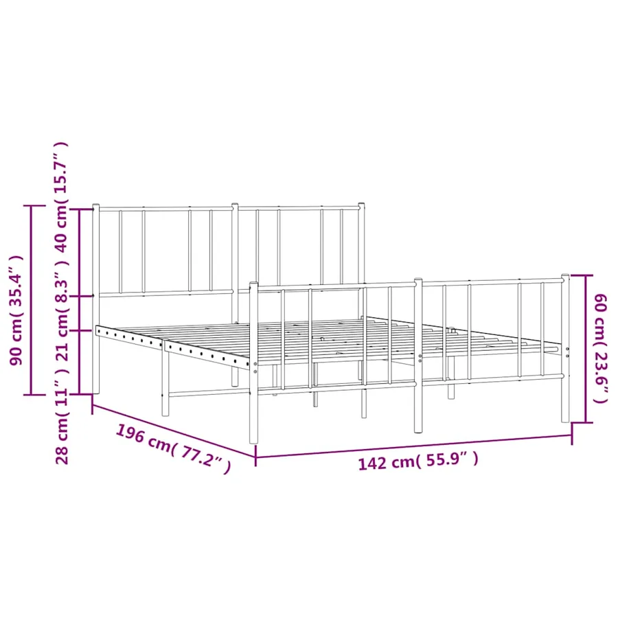 Cadre de lit métal sans matelas avec pied de lit noir 135x190cm - 10