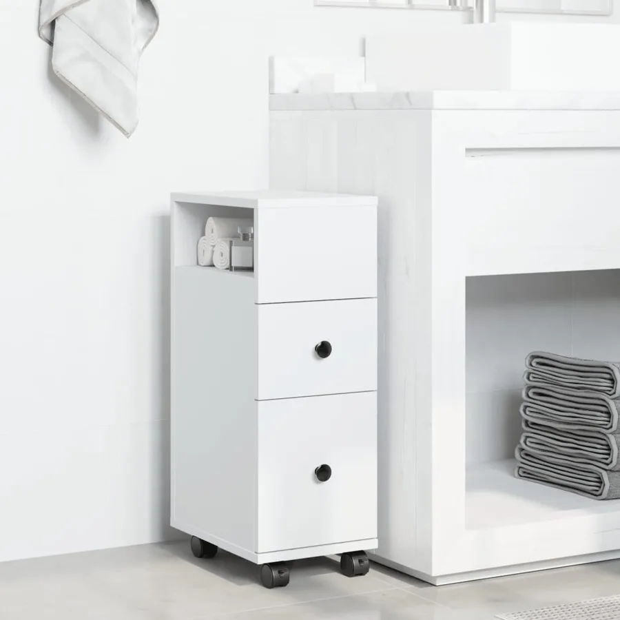 Meuble étroit de salle de bain à roulettes blanc - 3