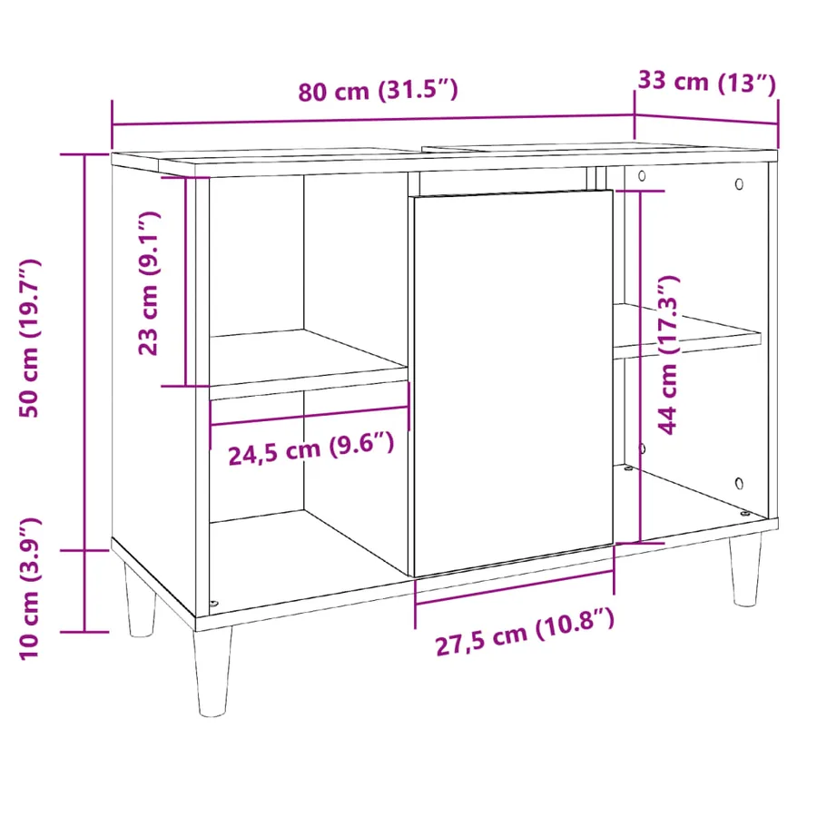 Armoire salle de bain chêne sonoma 80x33x60cm bois d'ingénierie - 10