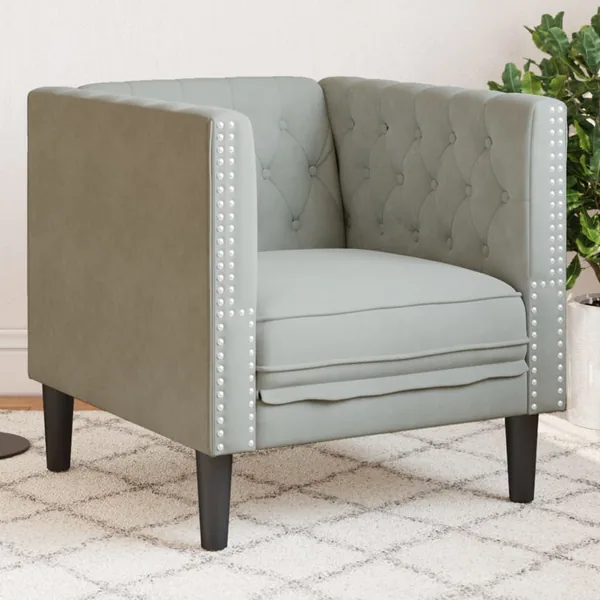 Fauteuil Chesterfield gris clair velours