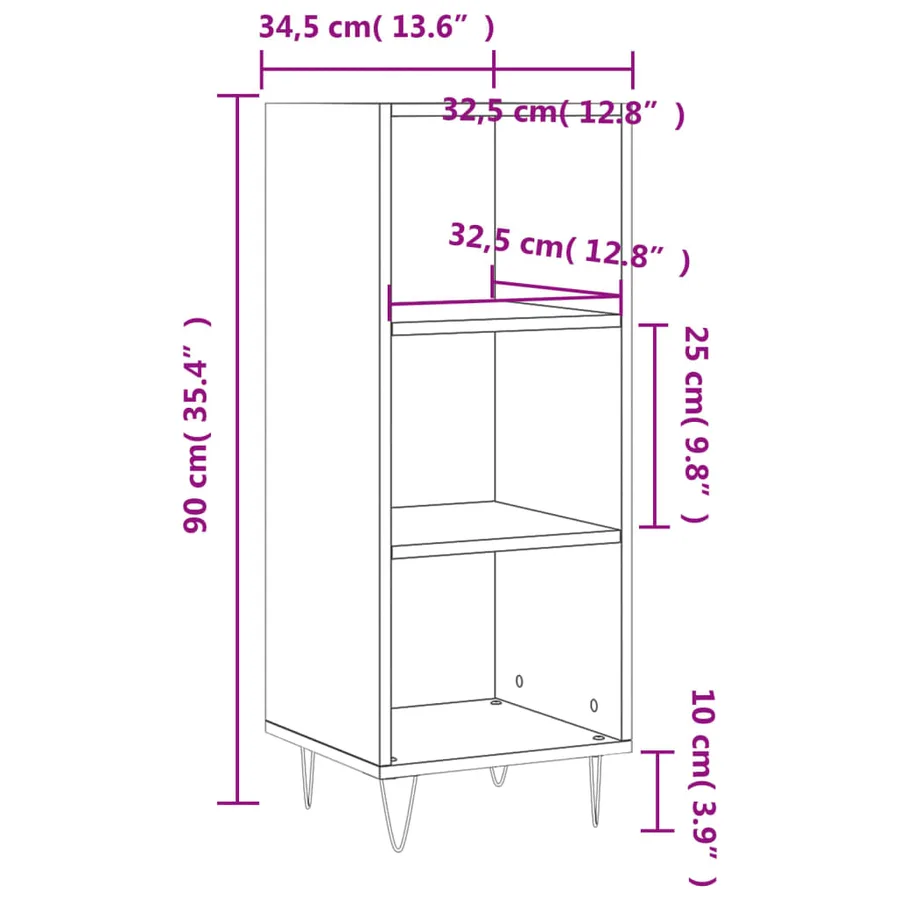 Buffet gris béton 34,5x32,5x90 cm bois d'ingénierie - 9