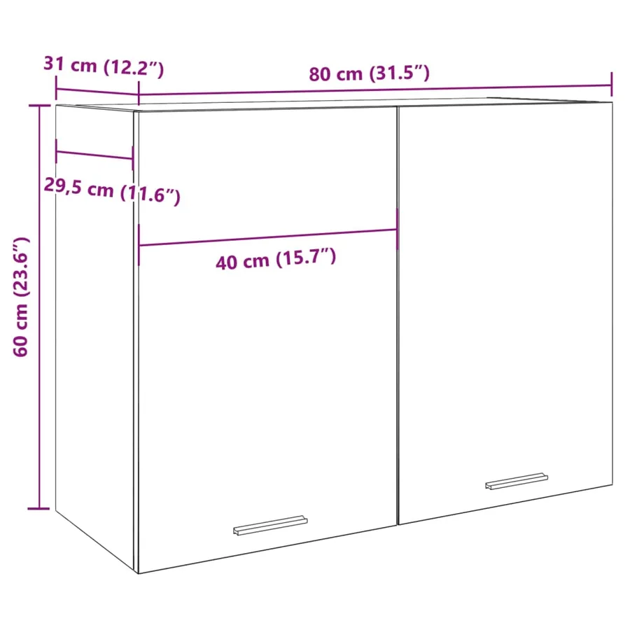 Armoire suspendue "Lyon" Gris béton 80 x 31 x 60 cm Bois d'ingénierie - 10