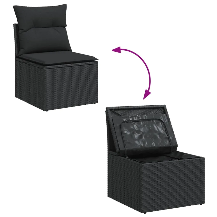 Salon de jardin 6 pcs avec coussins noir résine tressée - 7