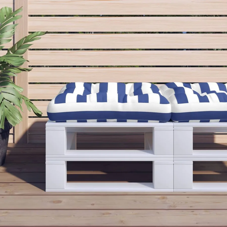 Coussin de palette rayure bleue/blanche 58x58x10 cm tissu