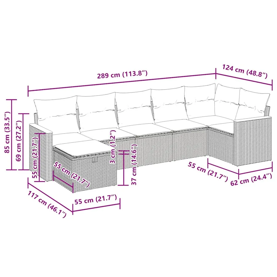 Salon de jardin avec coussins 7 pcs beige résine tressée - 15