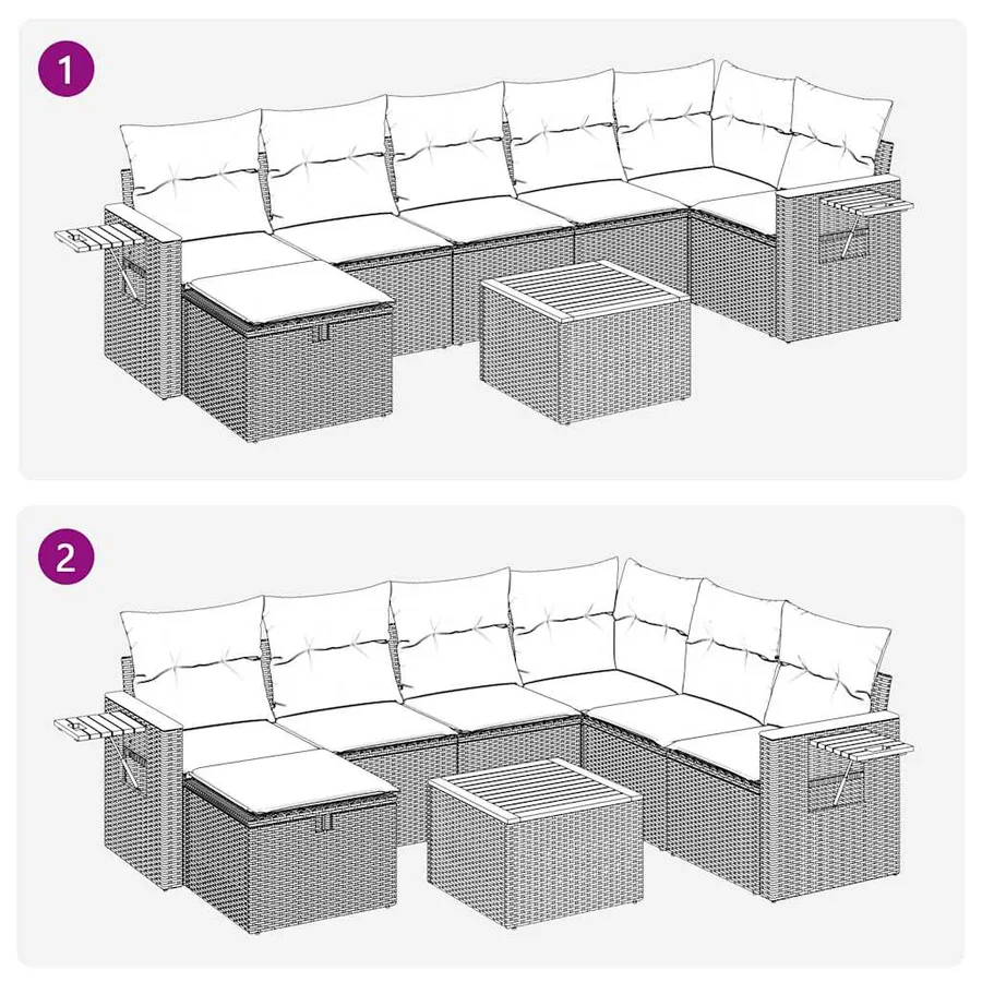Salon de jardin avec coussins 8 pcs beige résine tressée - 13