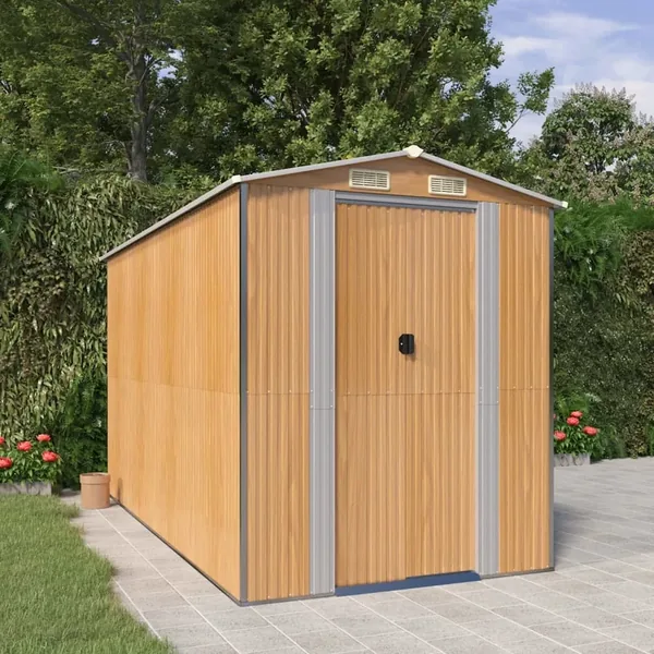 Abri de jardin Marron clair 192x357x223 cm Métal galvanisé