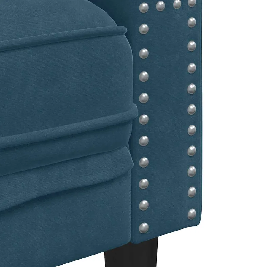 Canapé Chesterfield avec traversins 3 places bleu velours - 7