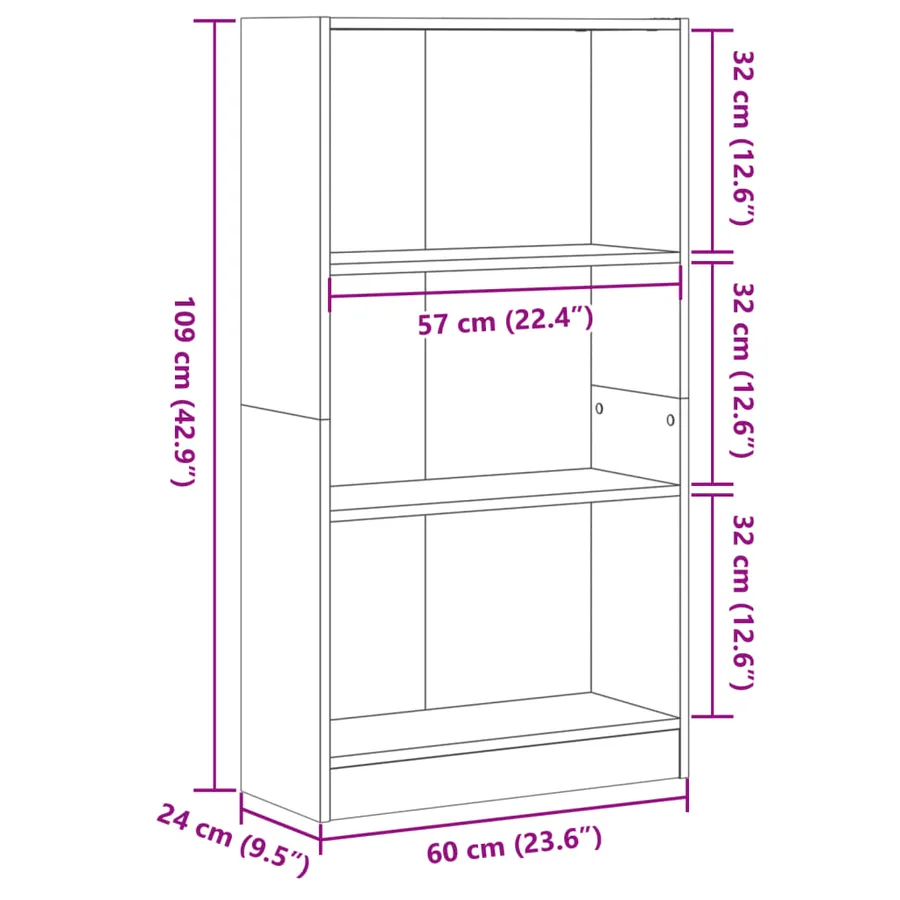 Bibliothèque sonoma gris 60x24x109 cm bois d'ingénierie - 9