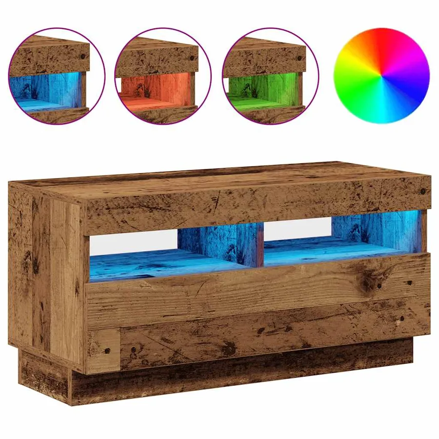 Meuble TV avec lumières LED vieux bois bois d'ingénierie - 4