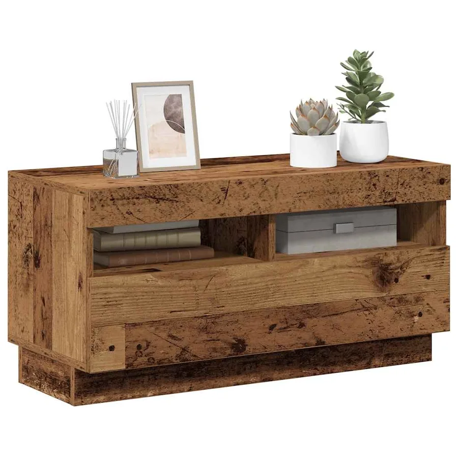 Meuble TV avec lumières LED vieux bois bois d'ingénierie - 6