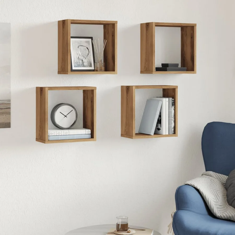 Étagères cube murales 4 pcs chêne artisanal bois d'ingénierie - 3