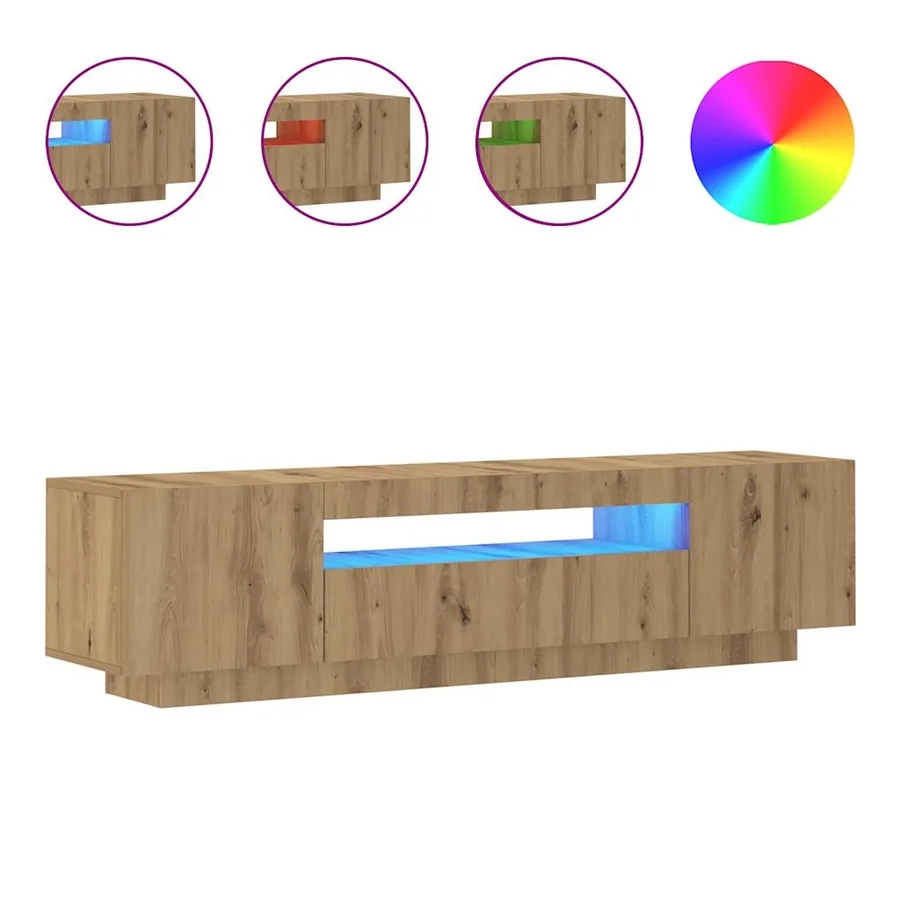 Meuble TV avec lumières LED chêne artisanal bois d'ingénierie - 2