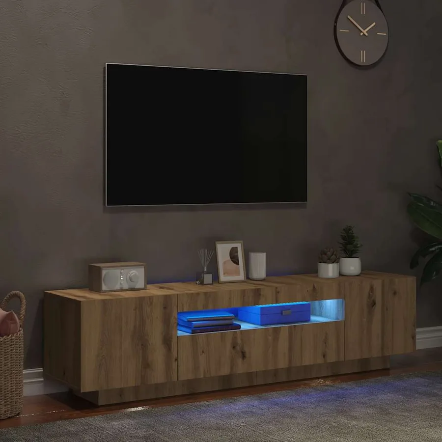 Meuble TV avec lumières LED chêne artisanal bois d'ingénierie - 5