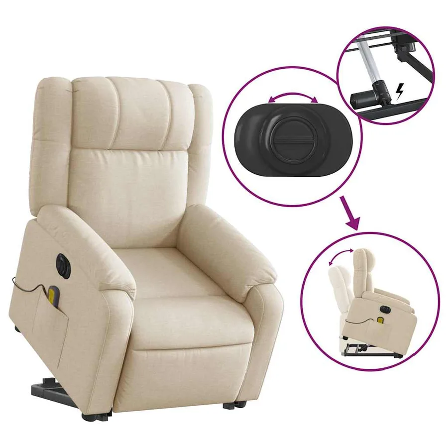 Fauteuil inclinable de massage électrique Crème Tissu - 11