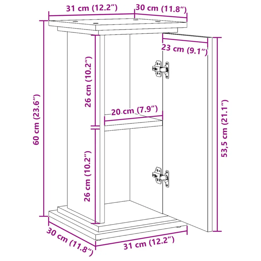 Piédestal avec rangement chêne fumé 31x30x60 cm bois ingénierie - 11