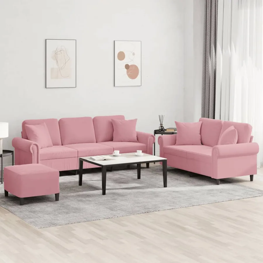 Ensemble de canapés 3 pcs avec coussins rose velours