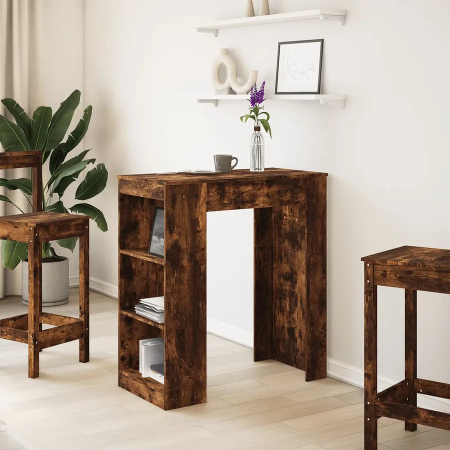 Table de bar avec étagères chêne fumé bois d'ingénierie - 3