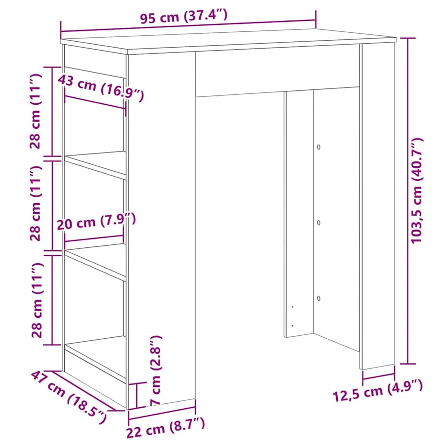 Table de bar avec étagères chêne fumé bois d'ingénierie - 9