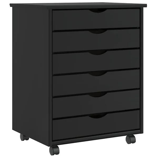 Armoire roulante avec tiroirs MOSS noir bois de pin solide