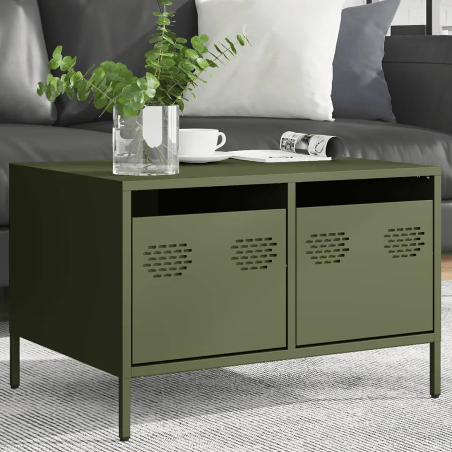 Meuble TV vert olive 68x50x43,5 cm acier laminé à froid - 3