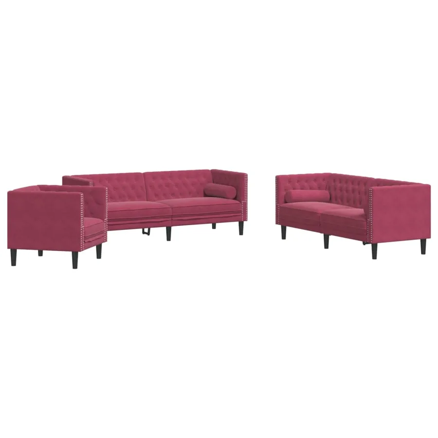 Ensemble de canapé Chesterfield et traversins 3 pcs velours - 2