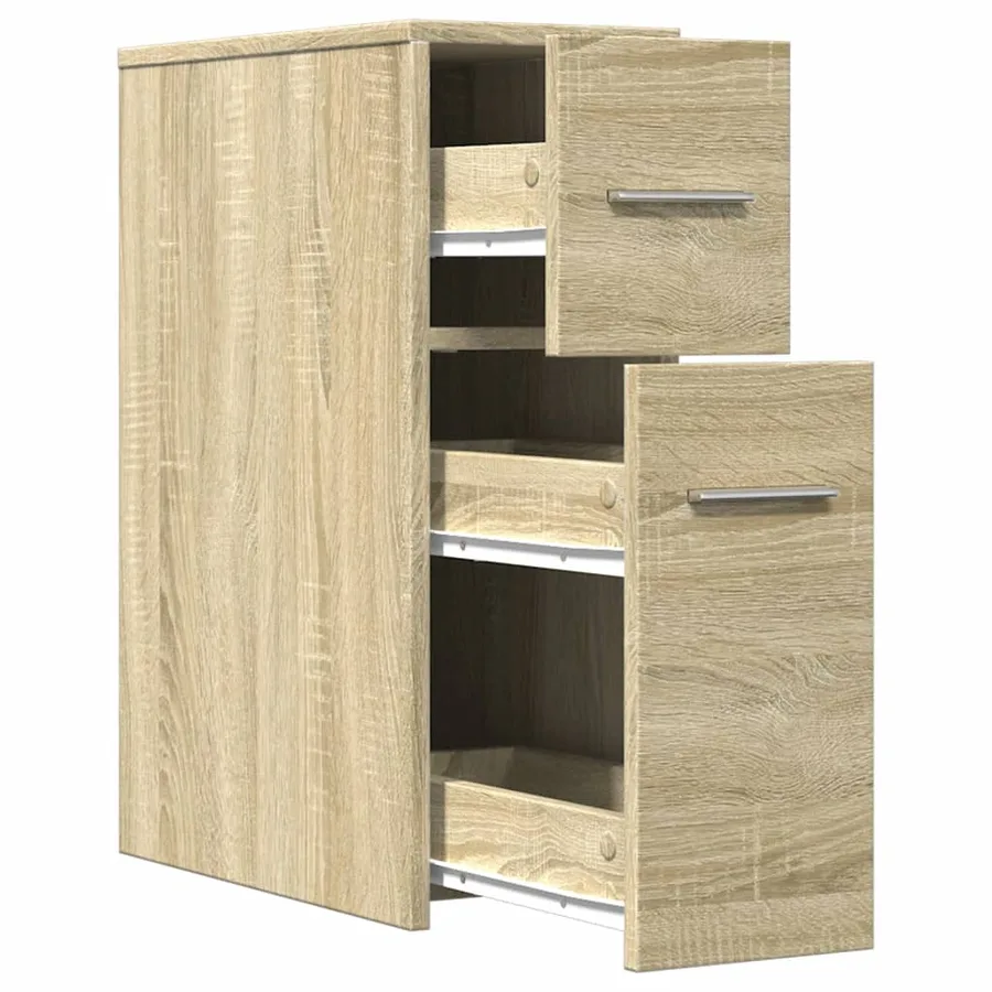Armoire de salle de bain étroite avec roulettes chêne sonoma - 7