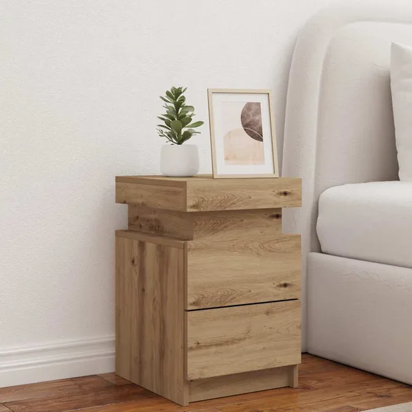 Table de chevet avec LED chêne artisanal bois d'ingénierie