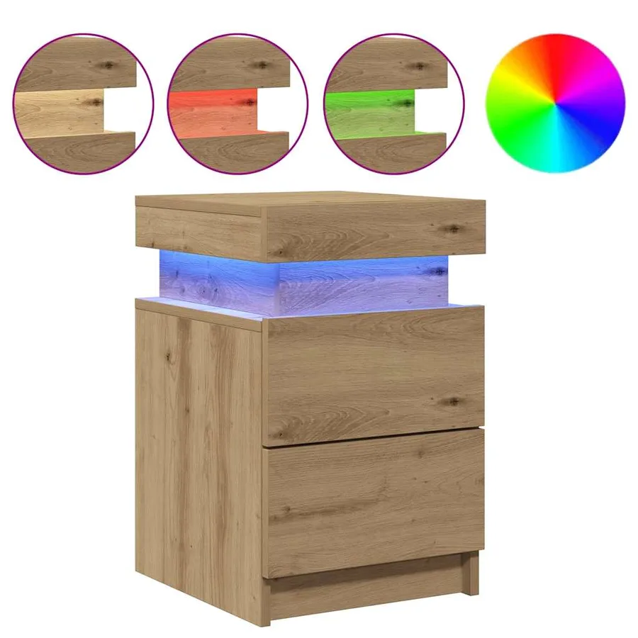 Table de chevet avec LED chêne artisanal bois d'ingénierie - 2