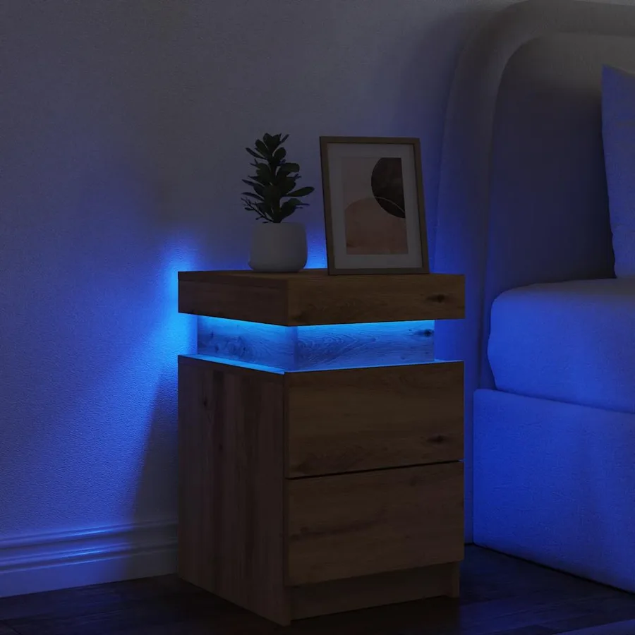 Table de chevet avec LED chêne artisanal bois d'ingénierie - 3
