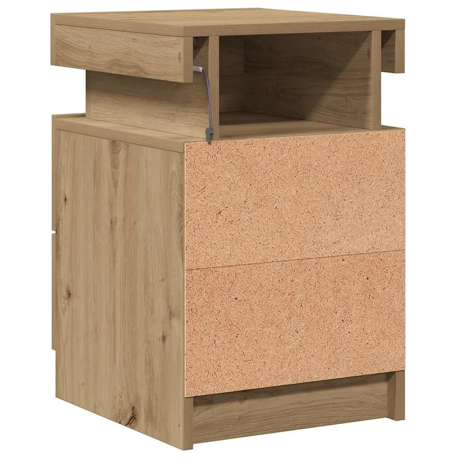 Table de chevet avec LED chêne artisanal bois d'ingénierie - 7