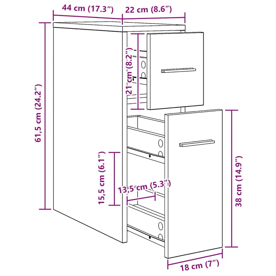 Armoire de salle de bain étroite avec roulettes chêne artisanal - 13