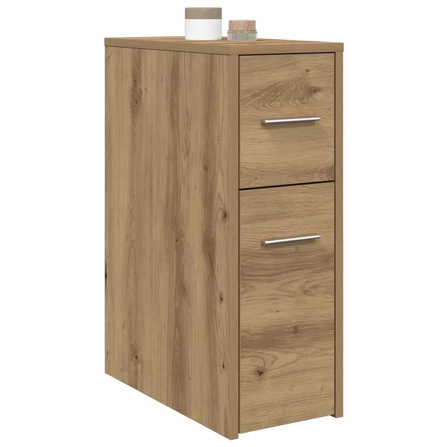 Armoire de salle de bain étroite avec roulettes chêne artisanal - 3