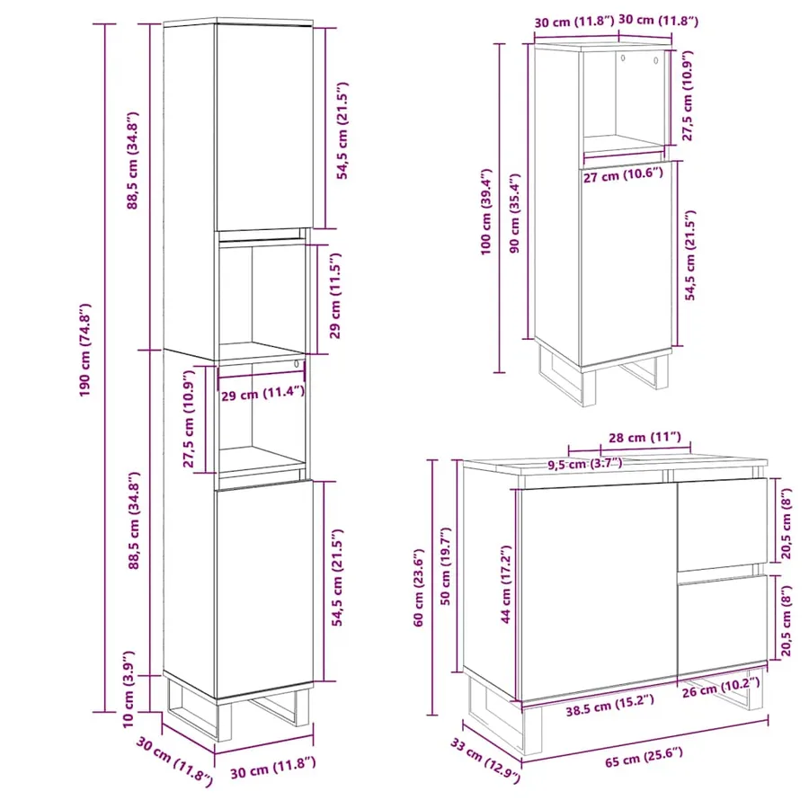 Ensemble de meubles de salle de bain 3 pcs chêne sonoma - 11