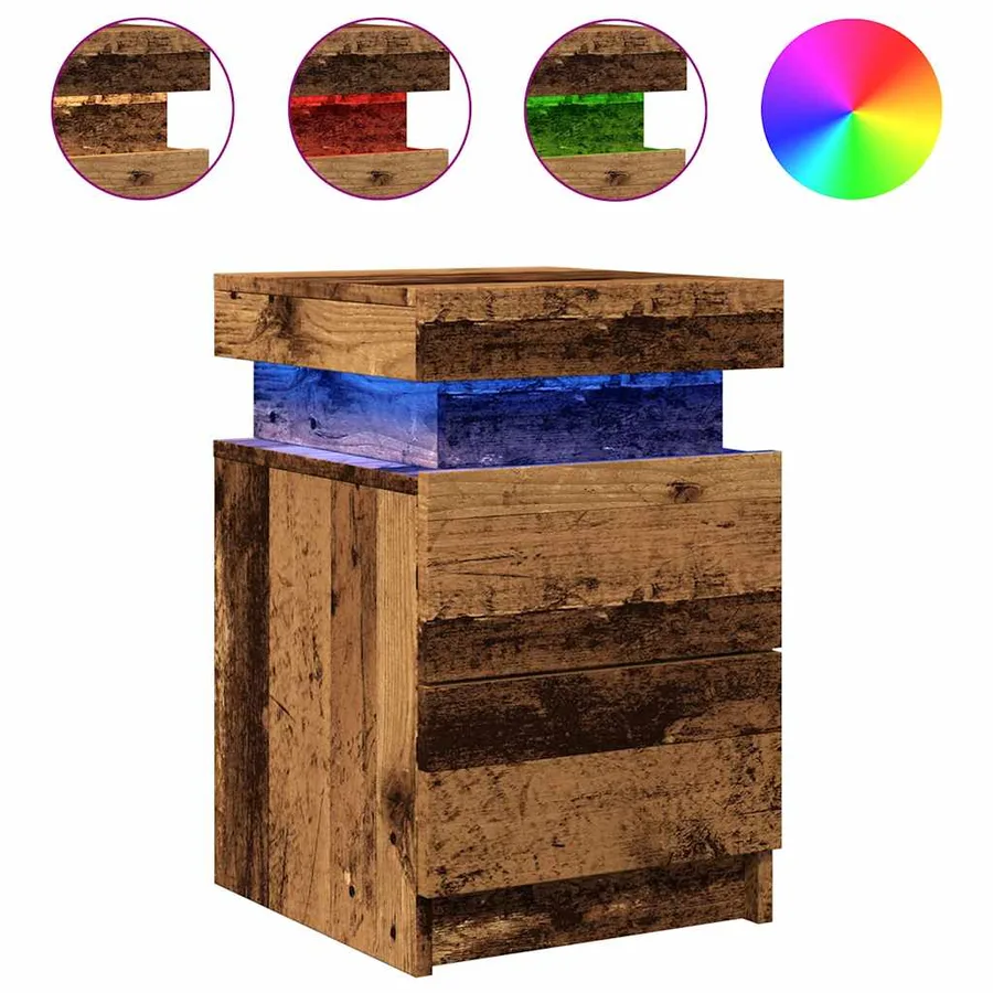 Table de chevet et LED vieux bois 35x39x55 cm bois d'ingénierie - 2