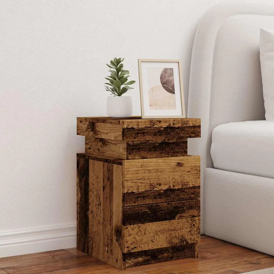 Table de chevet et LED vieux bois 35x39x55 cm bois d'ingénierie - 3