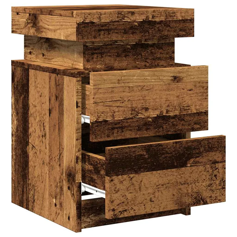 Table de chevet et LED vieux bois 35x39x55 cm bois d'ingénierie - 6