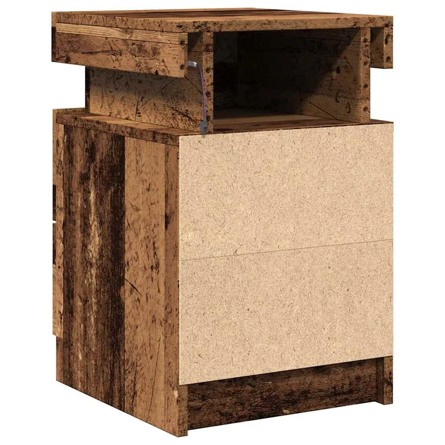 Table de chevet et LED vieux bois 35x39x55 cm bois d'ingénierie - 7
