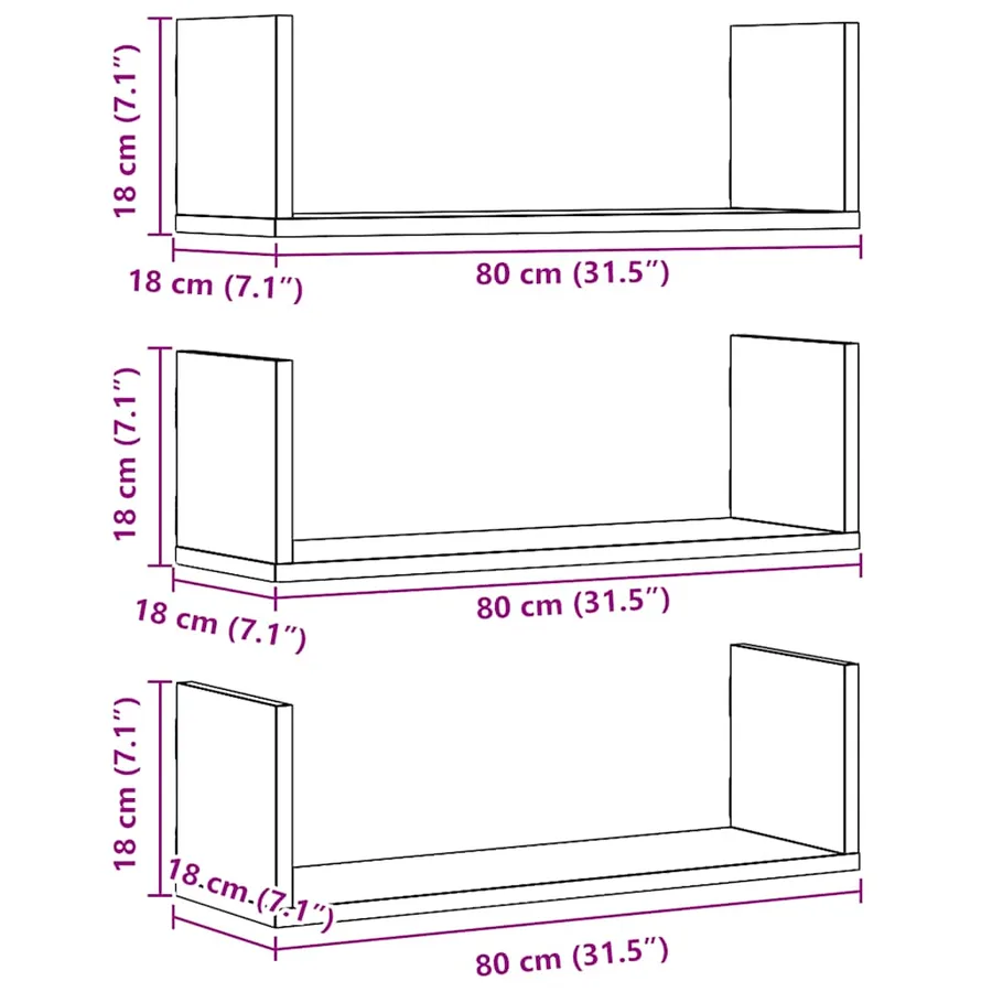 Étagères murales 3 pcs chêne artisanal bois d'ingénierie - 10