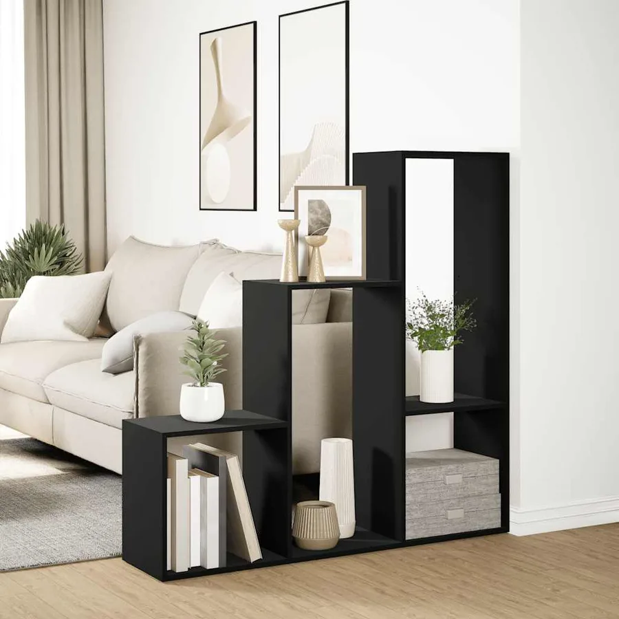 Étagère séparatrice de pièce à 3 niveaux noir 123x29x123 cm - 4