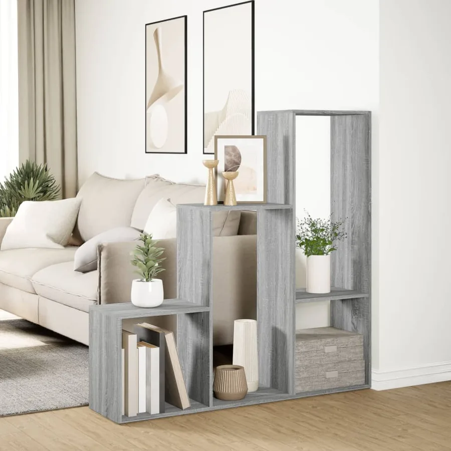 Étagère séparatrice de pièce 3niveaux sonoma gris 123x29x123 cm - 4