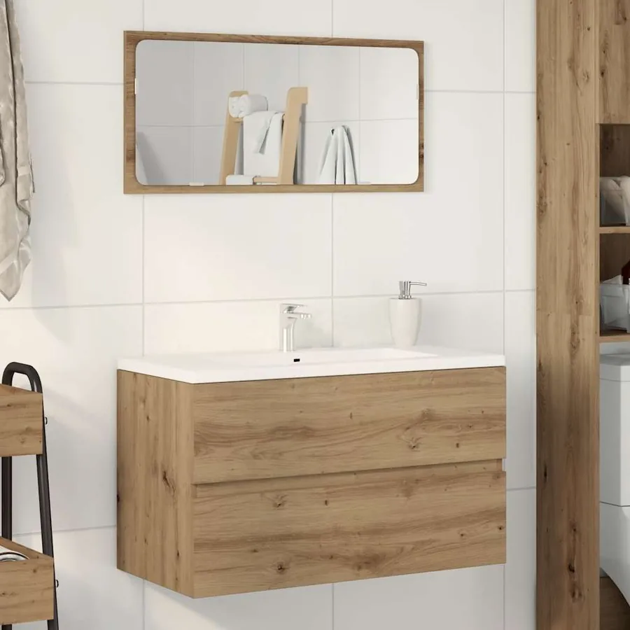 Armoire d'évier chêne artisanal 90x38,5x45 cm bois d'ingénierie