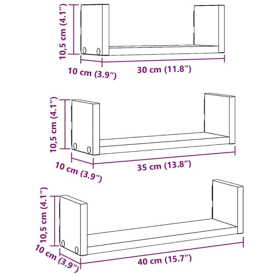 Étagères murales 3 pcs chêne artisanal bois d'ingénierie - 10