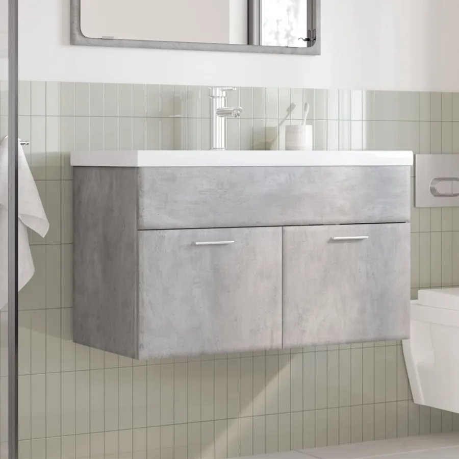 Armoire lavabo de salle de bain avec bassin intégré gris béton - 3